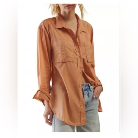 Free People Sheer Luck Button Down Lightweight Shirt in Wood Chimes Size XS - Picture 1 of 12
